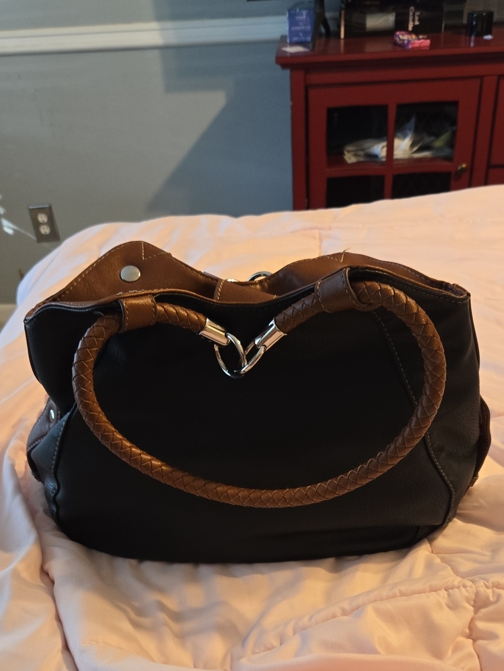 Brown-Handled Black Women's Satchel